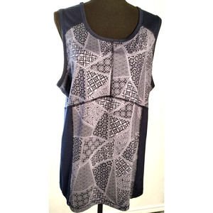 Natori Yoga Workout Running Top, Navy Blue and White, Size XL